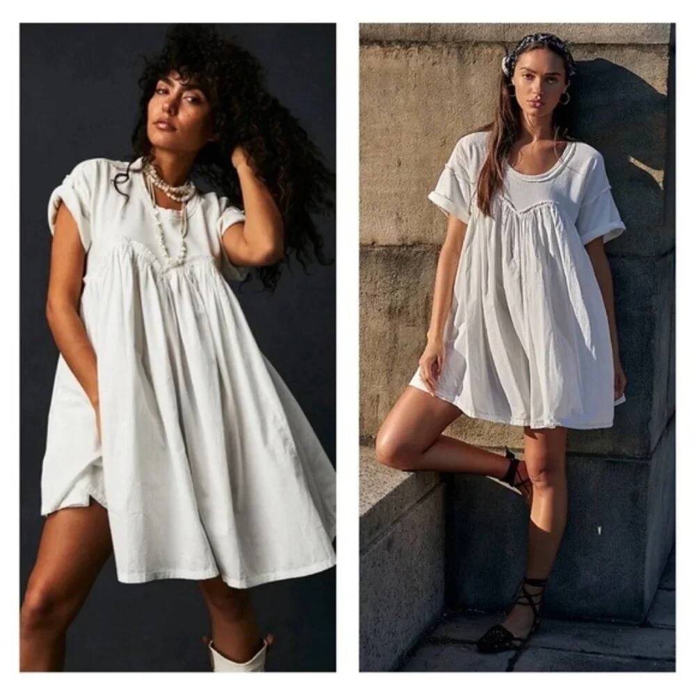 NWT Free People Catalina Boho Feminine Babydoll Oversized Western Mini Dress - Picture 1 of 10